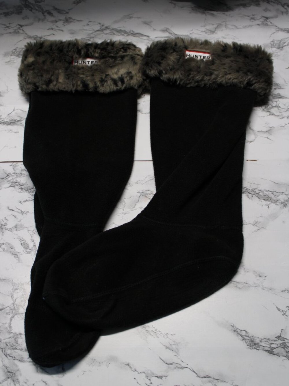 Hunter Boots Liner Socks Black Faux Fur Trim Size Medium Fall Winter Casual